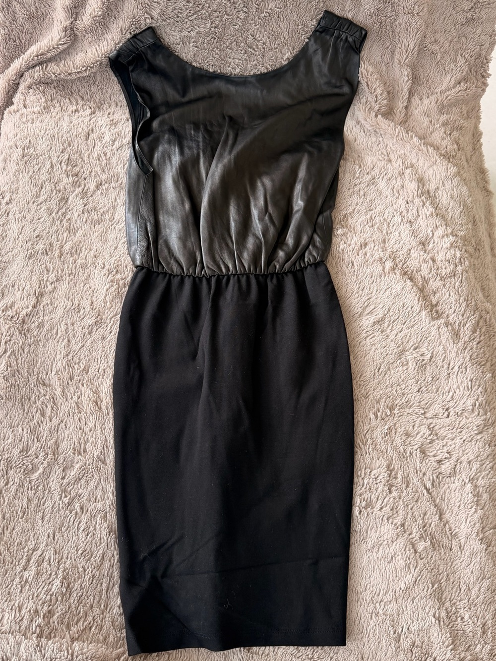 Alice + Olivia Black Faux Leather Bodice Midi Dress